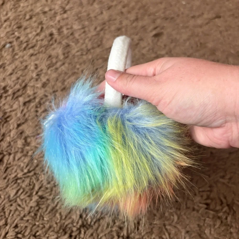 Colorful Fluffy Earmuffs Rainbow Kids Girls Pink Blue Winter